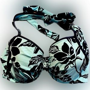 Tommy Bahama Turquoise & Blue Hawaiian Print Bikini Top Sz 38DD